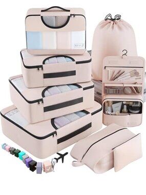 8 Piece Packing Cubes Travel Organizer Luggage Compression Storage Bags Set